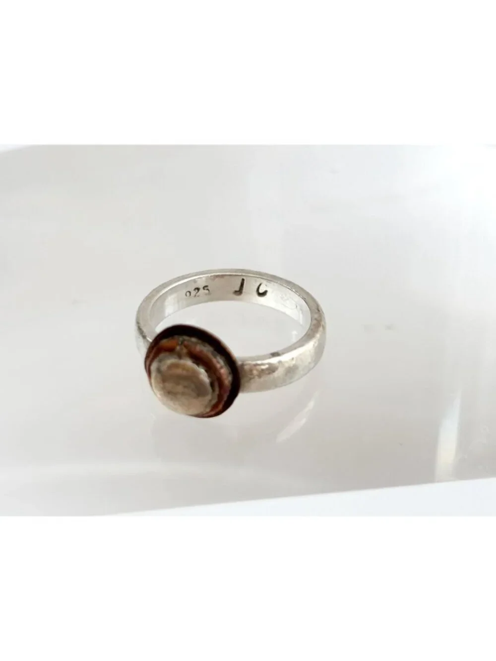 Mixed Metal Bronze Framed Sterling Silver 925 Vintage Ring - sz 4